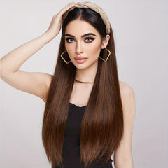 Brown Half Wig Headband Wig Long Straight Wigs With Headband Attached