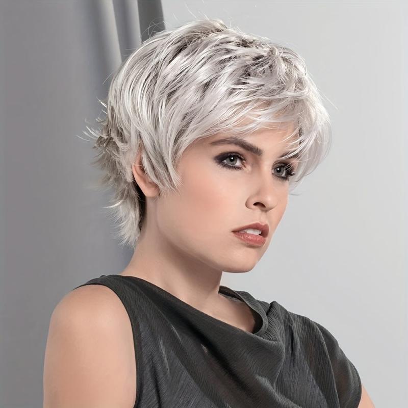 Short Wavy Layered Hair Wig 20 32 Cm Synthetic Fiber Messy Hair Pixie Cut Wigs