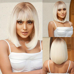 Short Straight Bob Wigs With Bangs Synthetic Hair Replacement Wigs