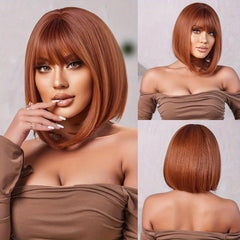 Short Straight Bob Wigs With Bangs Synthetic Hair Replacement Wigs