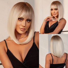 Short Straight Bob Wigs With Bangs Synthetic Hair Replacement Wigs