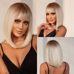Short Straight Bob Wigs With Bangs Synthetic Hair Replacement Wigs