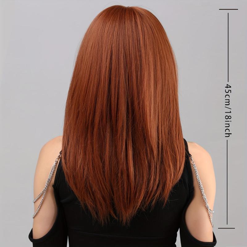Orange 45 72 Cm Long Straihgt Hair Wigs With Bangs Synthetic Natural Looking