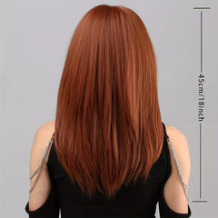 Orange 45 72 Cm Long Straihgt Hair Wigs With Bangs Synthetic Natural Looking