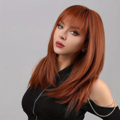 Orange 45 72 Cm Long Straihgt Hair Wigs With Bangs Synthetic Natural Looking