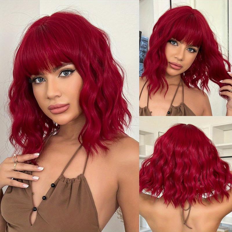 Short Curly Bob Cut Wig With Bangs Synthetic Wig Heat Resistant