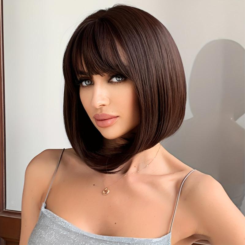 35 56 Cm Brown Short Bob Synthetic Hair Wigs For Women