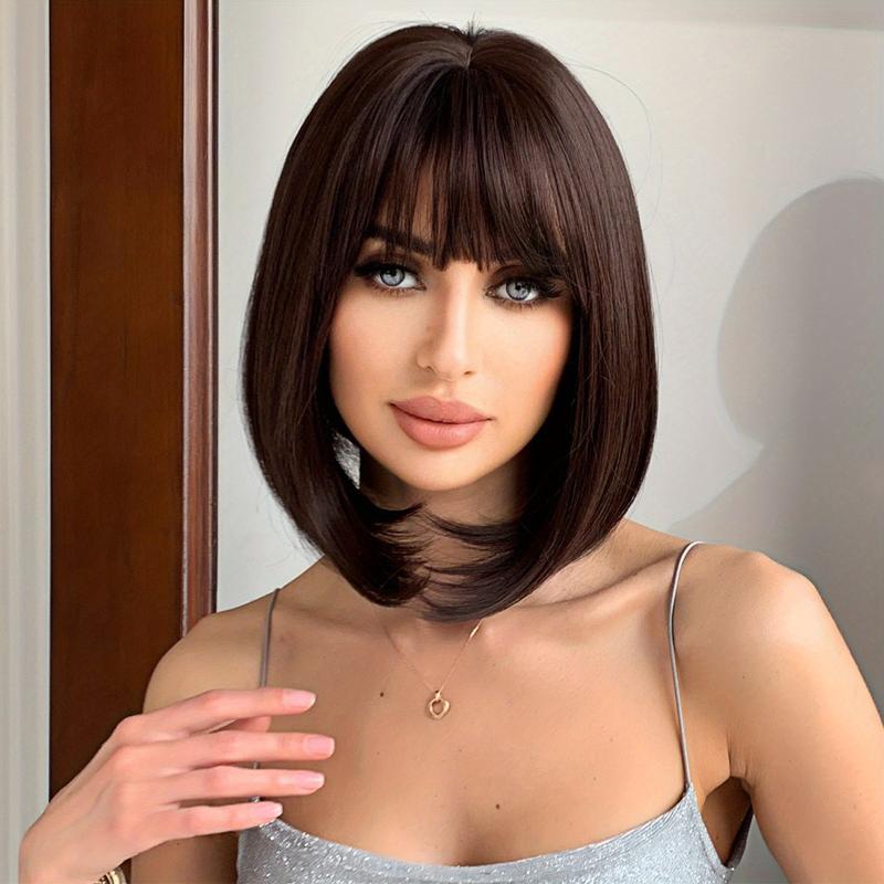 35 56 Cm Brown Short Bob Synthetic Hair Wigs For Women
