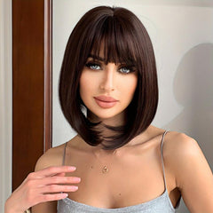 35 56 Cm Brown Short Bob Synthetic Hair Wigs For Women