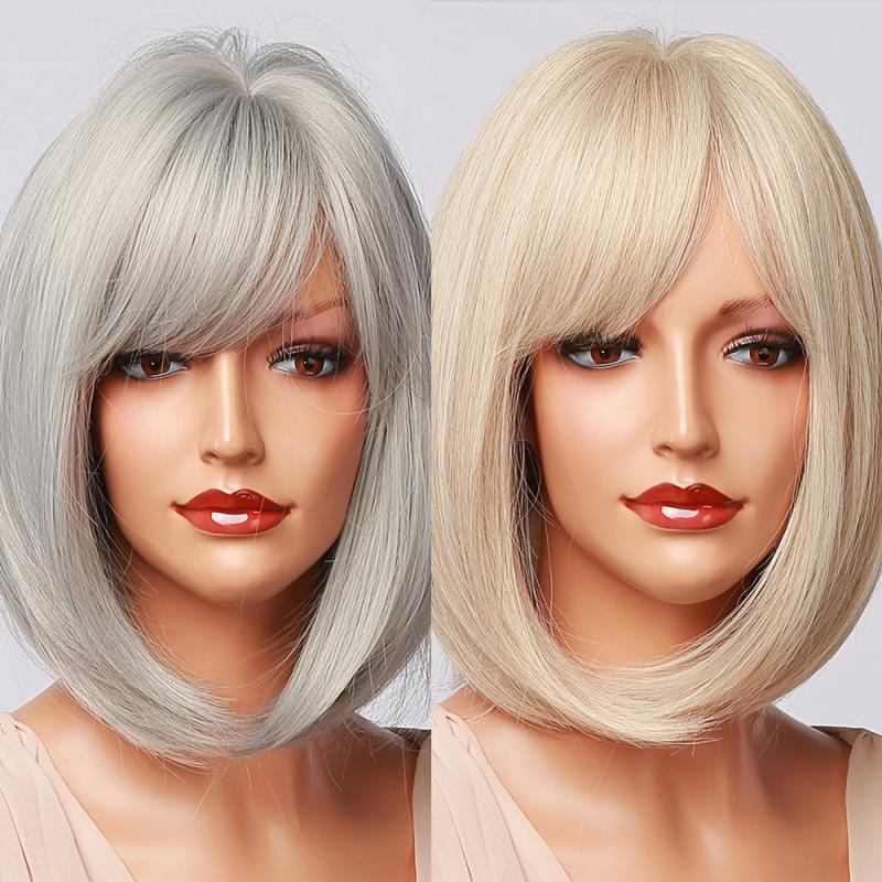 Short Blonde Bob Synthetic Wig Shoulder Length Straight Natural Look