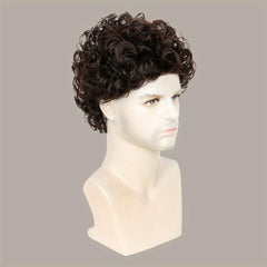 20 32 Cm Brown Short Curly Hair Wigs For Men - Fluffy Synthetic Wig for Party