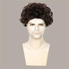 20 32 Cm Brown Short Curly Hair Wigs For Men - Fluffy Synthetic Wig for Party