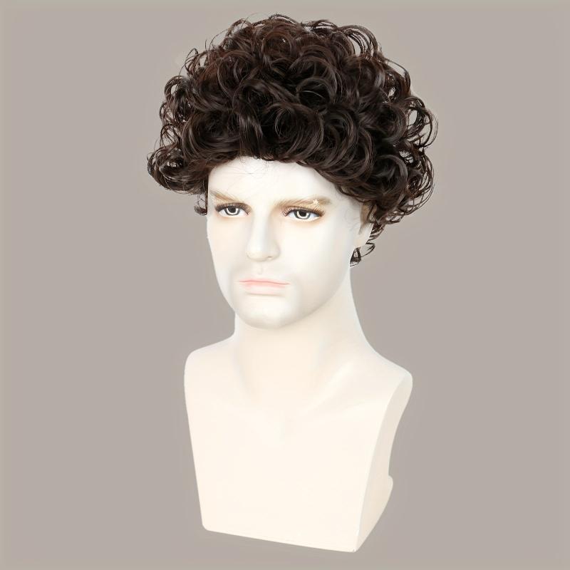 20 32 Cm Brown Short Curly Hair Wigs For Men - Fluffy Synthetic Wig for Party