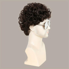 20 32 Cm Brown Short Curly Hair Wigs For Men - Fluffy Synthetic Wig for Party
