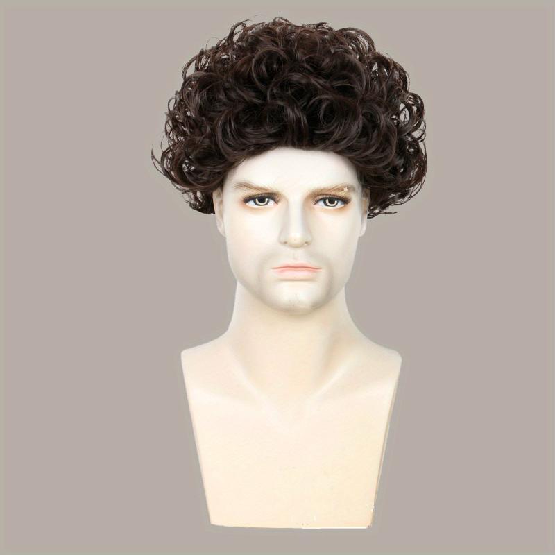 20 32 Cm Brown Short Curly Hair Wigs For Men - Fluffy Synthetic Wig for Party