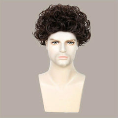 20 32 Cm Brown Short Curly Hair Wigs For Men - Fluffy Synthetic Wig for Party
