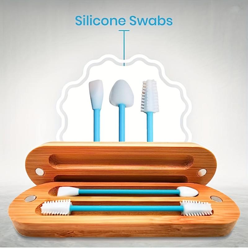 Reusable Silicone Ear Swabs with Bamboo Case