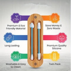 Reusable Silicone Ear Swabs with Bamboo Case