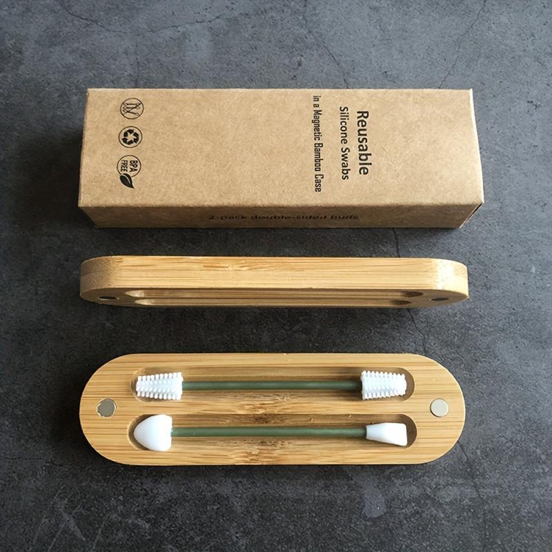 Reusable Silicone Ear Swabs with Bamboo Case