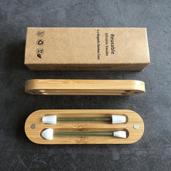 Reusable Silicone Ear Swabs with Bamboo Case