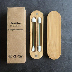 Reusable Silicone Ear Swabs with Bamboo Case