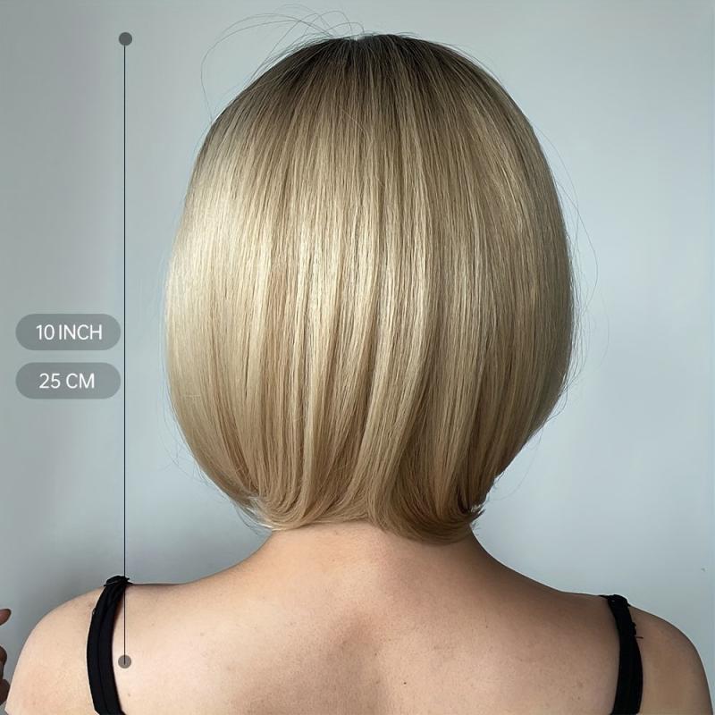 Gradient Golden Bob Hair Wig 25 4 Cm Bangs Short Daily Party Cosplay Halloween