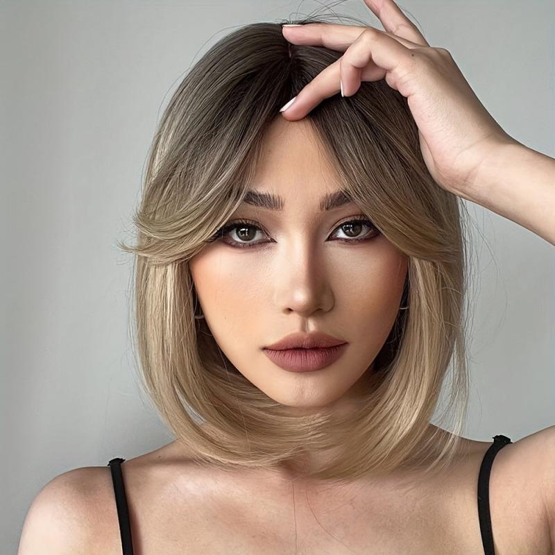 Gradient Golden Bob Hair Wig 25 4 Cm Bangs Short Daily Party Cosplay Halloween