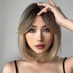 Gradient Golden Bob Hair Wig 25 4 Cm Bangs Short Daily Party Cosplay Halloween