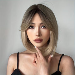 Gradient Golden Bob Hair Wig 25 4 Cm Bangs Short Daily Party Cosplay Halloween