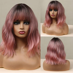 Wavy Bob Wig With Bangs Heat Resistant Hair Replacement Wig