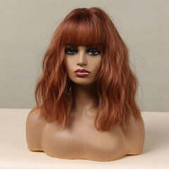 Wavy Bob Wig With Bangs Heat Resistant Hair Replacement Wig