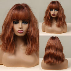 Wavy Bob Wig With Bangs Heat Resistant Hair Replacement Wig