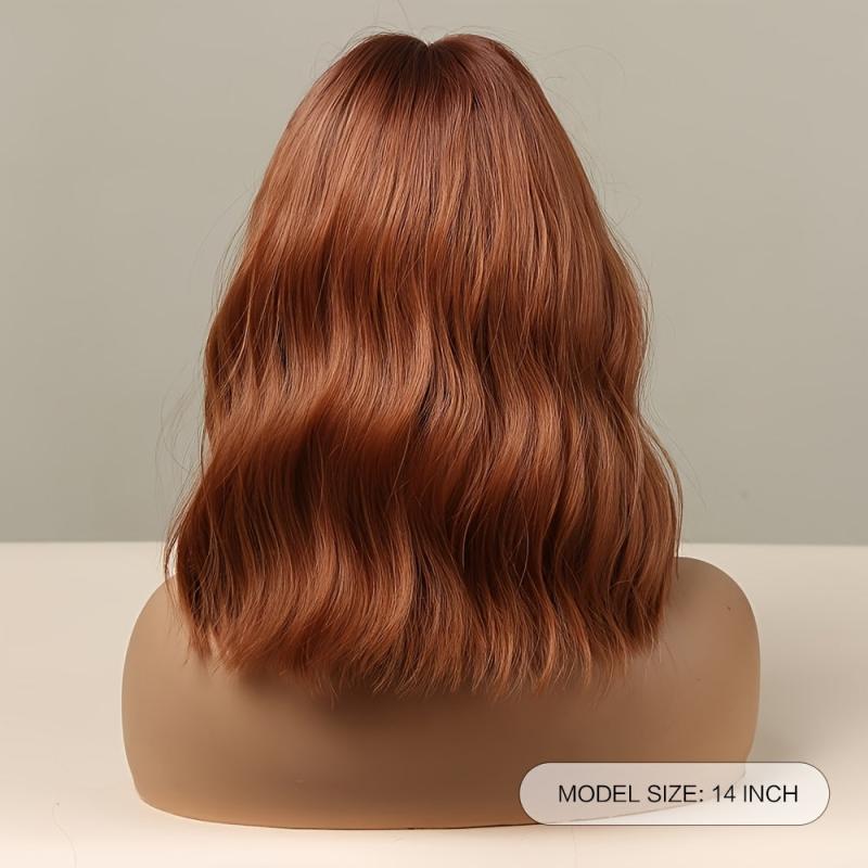 Wavy Bob Wig With Bangs Heat Resistant Hair Replacement Wig