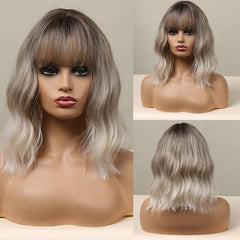 Wavy Bob Wig With Bangs Heat Resistant Hair Replacement Wig
