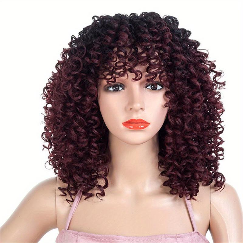 35 56 Cm Short Curly Fluffy Hair Wigs With Bangs For Women