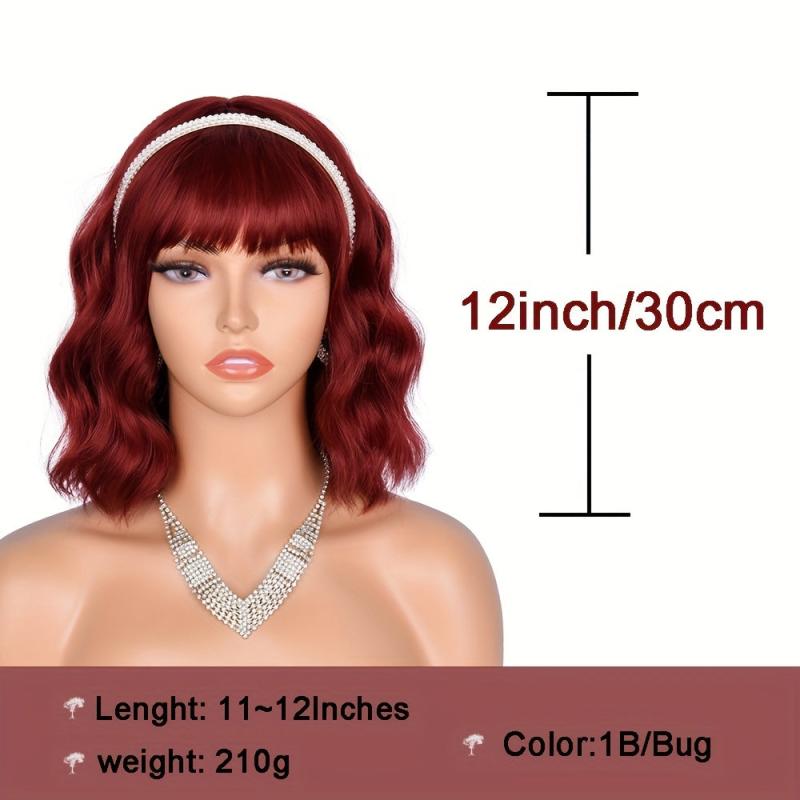 Short Bob Curly Wavy Hair Wigs With Bangs For Women