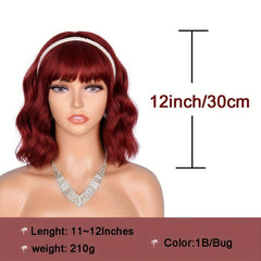 Short Bob Curly Wavy Hair Wigs With Bangs For Women