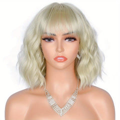 Short Bob Curly Wavy Hair Wigs With Bangs For Women
