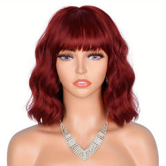 Short Bob Curly Wavy Hair Wigs With Bangs For Women