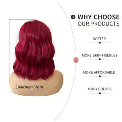 Red Short Curly Wavy Hair Wig with Bangs for Women - Synthetic Fiber