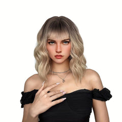 Red Short Curly Wavy Hair Wig with Bangs for Women - Synthetic Fiber