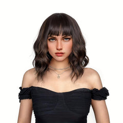 Red Short Curly Wavy Hair Wig with Bangs for Women - Synthetic Fiber