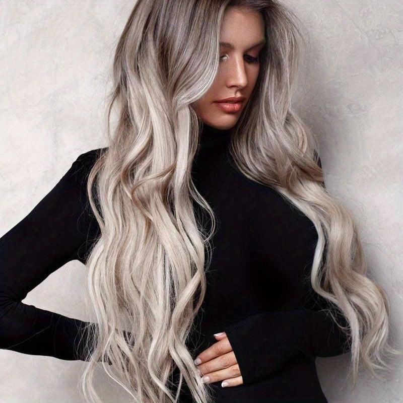 Brown Deep Wave Hair Wigs Middle Part Heat Resistant Synthetic Hair Wigs