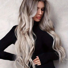 Brown Deep Wave Hair Wigs Middle Part Heat Resistant Synthetic Hair Wigs