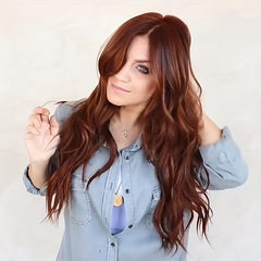 Brown Deep Wave Hair Wigs Middle Part Heat Resistant Synthetic Hair Wigs