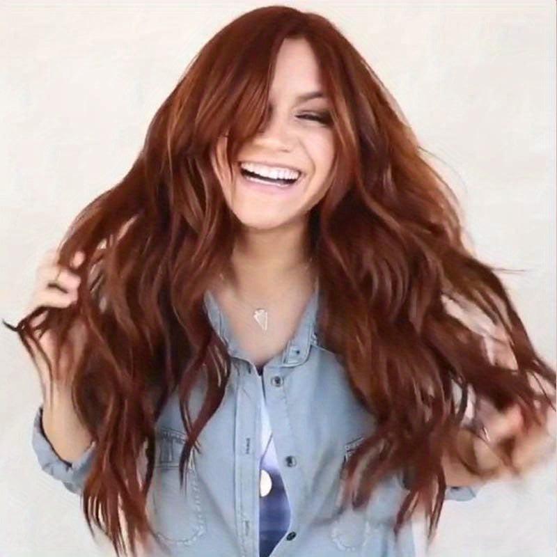 Brown Deep Wave Hair Wigs Middle Part Heat Resistant Synthetic Hair Wigs