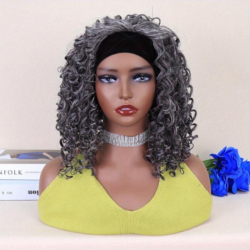 Short Afro Kinky Curly Headband Wig 30-48 cm Synthetic Fiber Natural Look