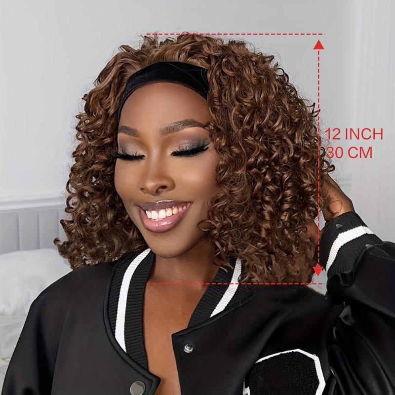 Short Afro Kinky Curly Headband Wig 30-48 cm Synthetic Fiber Natural Look