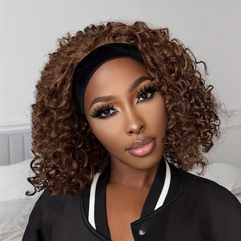 Short Afro Kinky Curly Headband Wig 30-48 cm Synthetic Fiber Natural Look