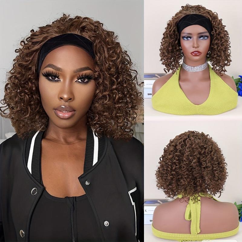 Short Afro Kinky Curly Headband Wig 30-48 cm Synthetic Fiber Natural Look